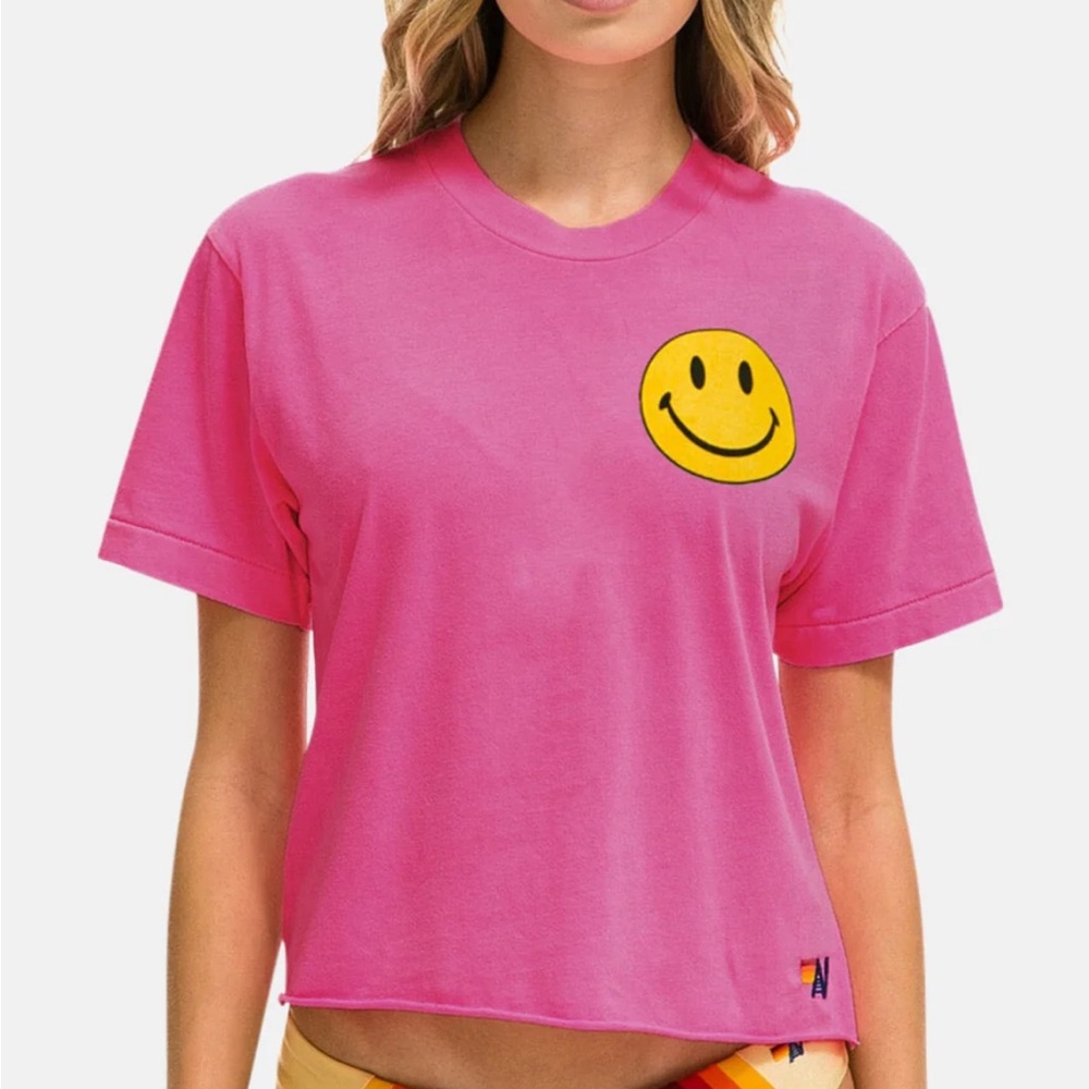 RARE Aviator Nation Women’s Smiley 2 Boyfriend Tee - Paris Pink - S